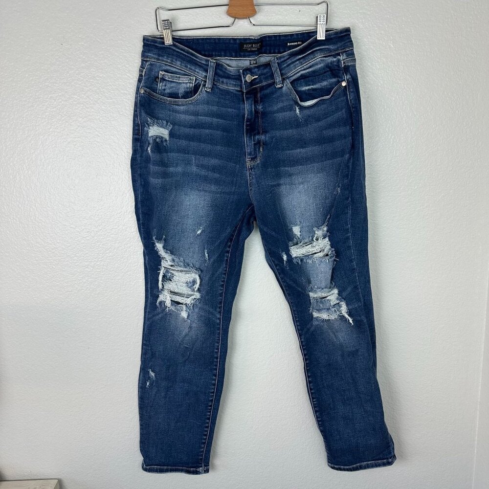 Judy Blue Distressed Dark Blue Boyfriend Jeans